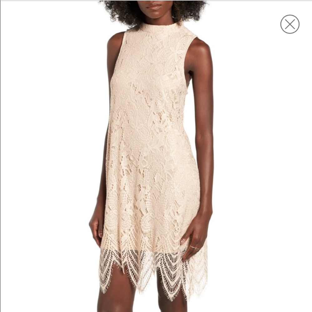 Love Fire Mock Neck Lace Dress Pink from Nordstrom